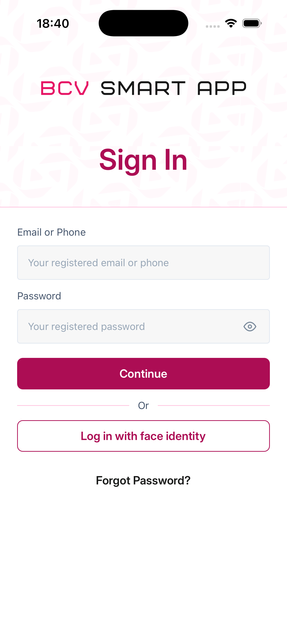 BCV Smart App – home screen