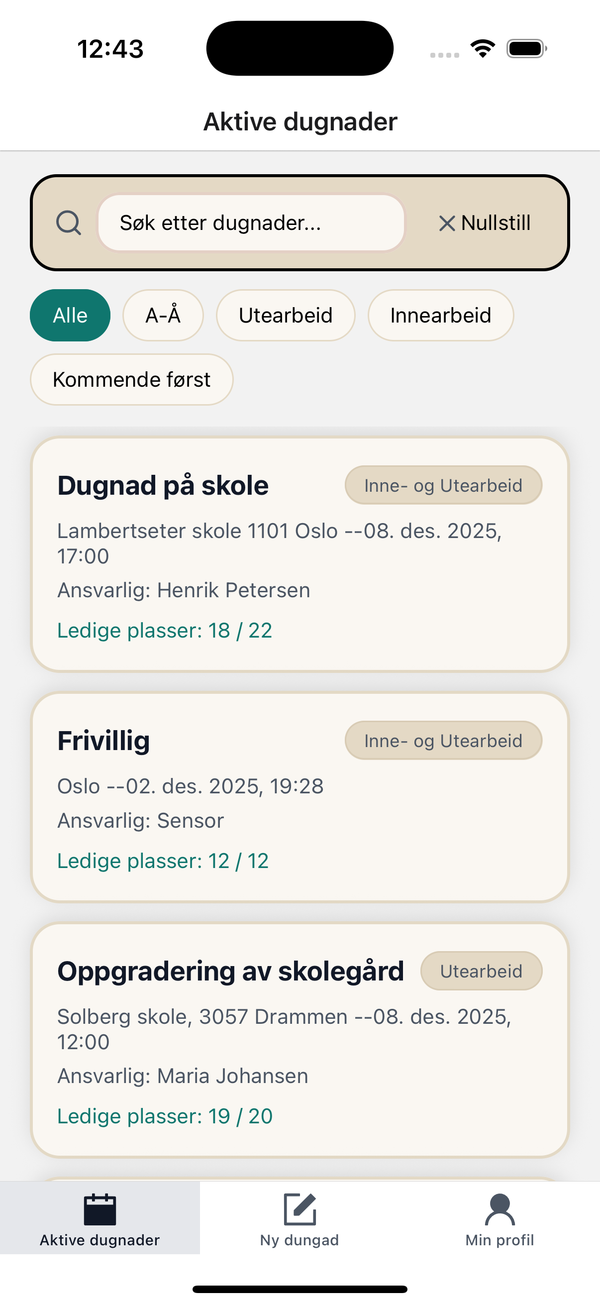 DugnadHub home screen