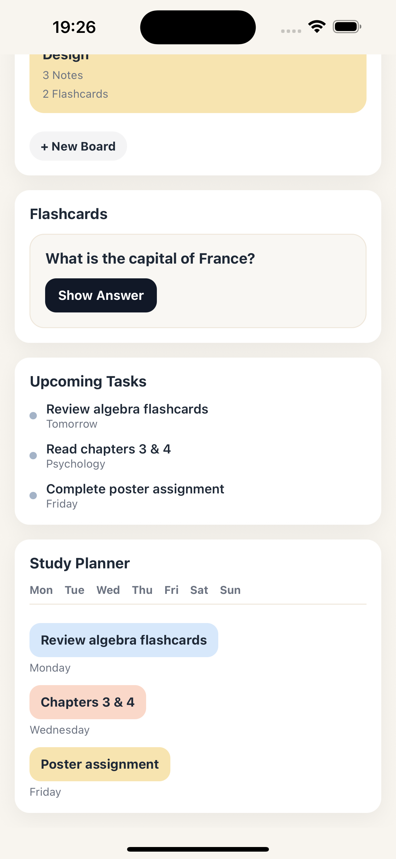 Study Buddy App – dashboard